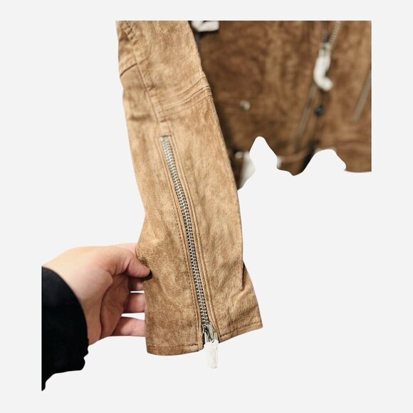 BLANK NYC Moto Jacket Suede Leather Light Brown Coffee Bean NEW W/ Tags Size S - Picture 4 of 12
